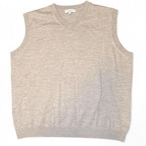 Turnbury Men’s 2XB Extra Fine Merino Wool V-Neck Sweater Vest Beige Tan